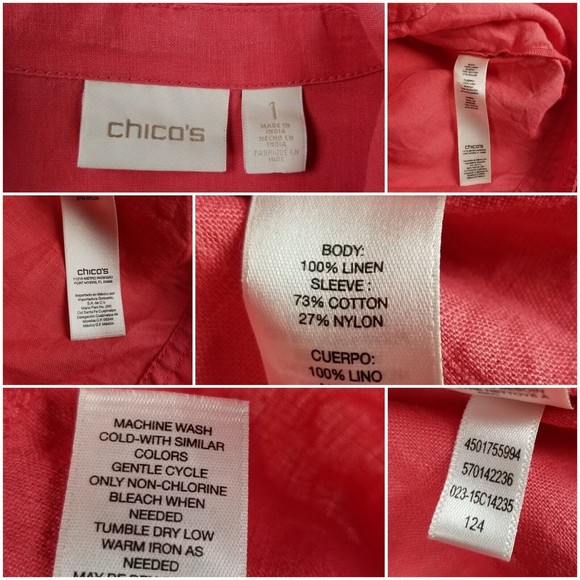 Chico's Linen Shacket Truckers Jacket Womens Sz M ( 1 ) Lace Sleeve Salmon - Picture 4 of 16